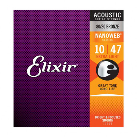 Corde per chitarra acustica Elixir 11002 Acoustic 80/20 Bronze Nanoweb